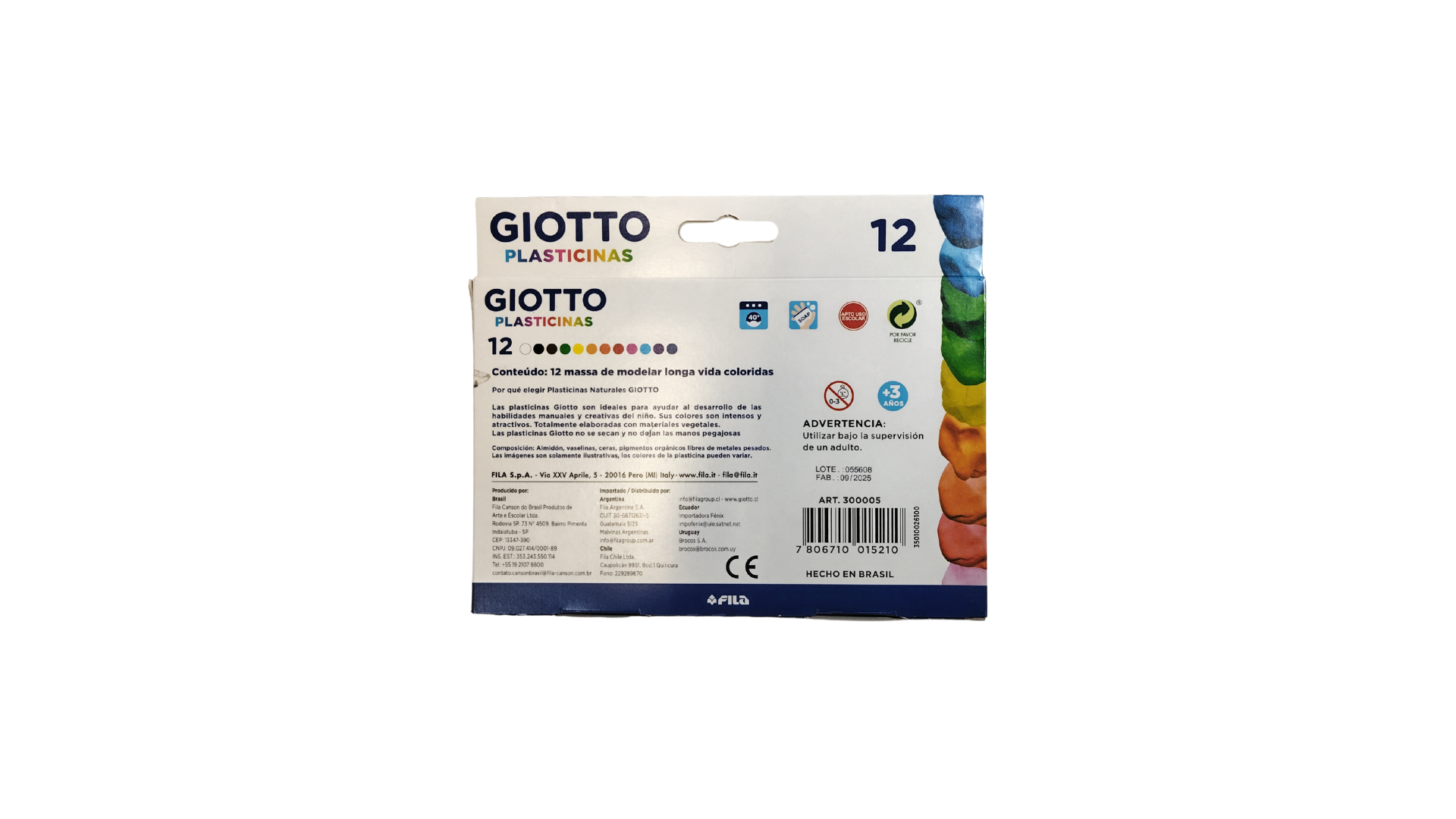 PLASTICINA NATURAL  GIOTTO 12 Colores