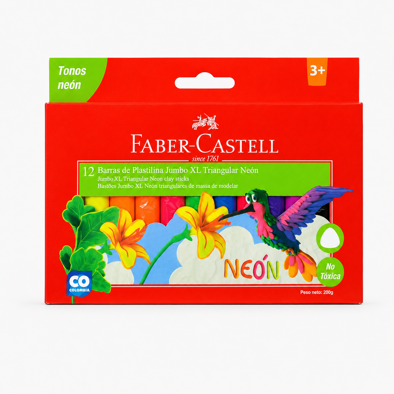 PLASTICINA JUMBO NEON 12 COLORES FABER CASTELL