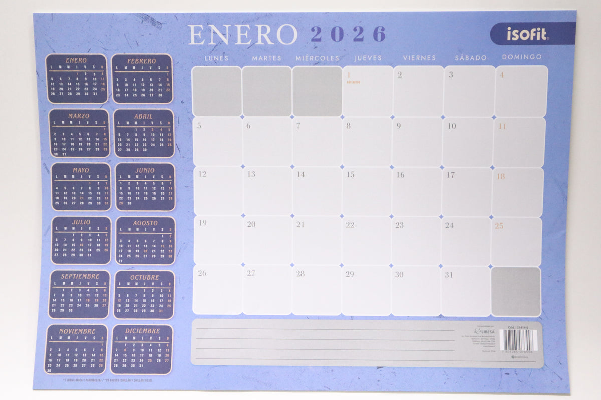CALENDARIO MENSUAL ESCRITORIO ISOFIT